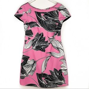 Yoana Baraschi Pink Floral Leaf Print Sheath Dress size 8